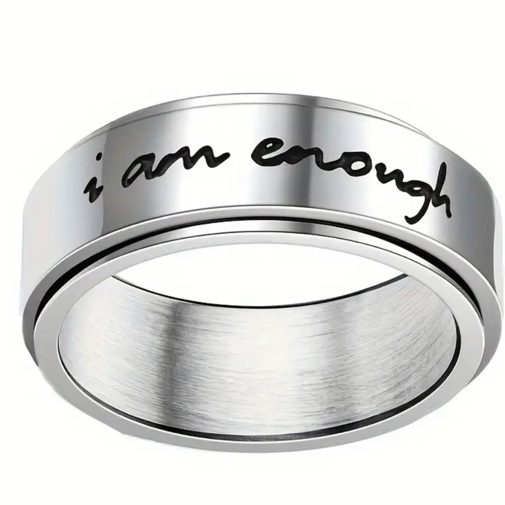 "I Am Enough" Spinning Stainless Steel Anxiety Ring: Sizes Available 7-10 - Picture 5 of 5